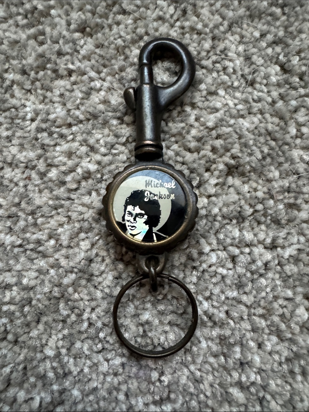 Michael Jackson Retractable Keychain - with Bottle Opener. Bronze Tone
